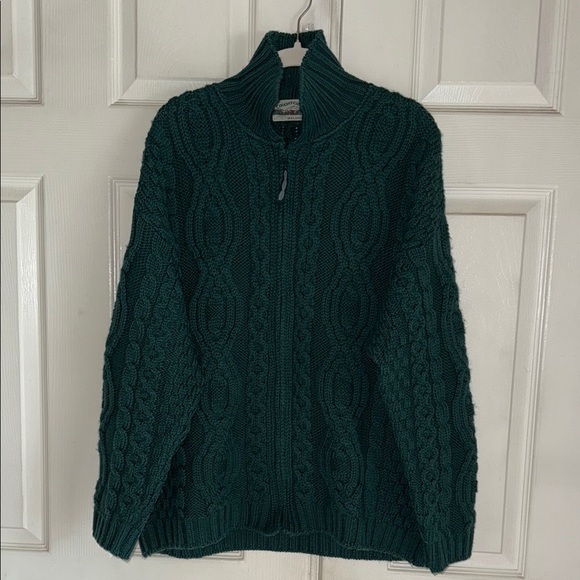 Aran Crafts Green Made In Ireland 100% Merino Wool Zip Front Cardigan - Picture 1 of 5